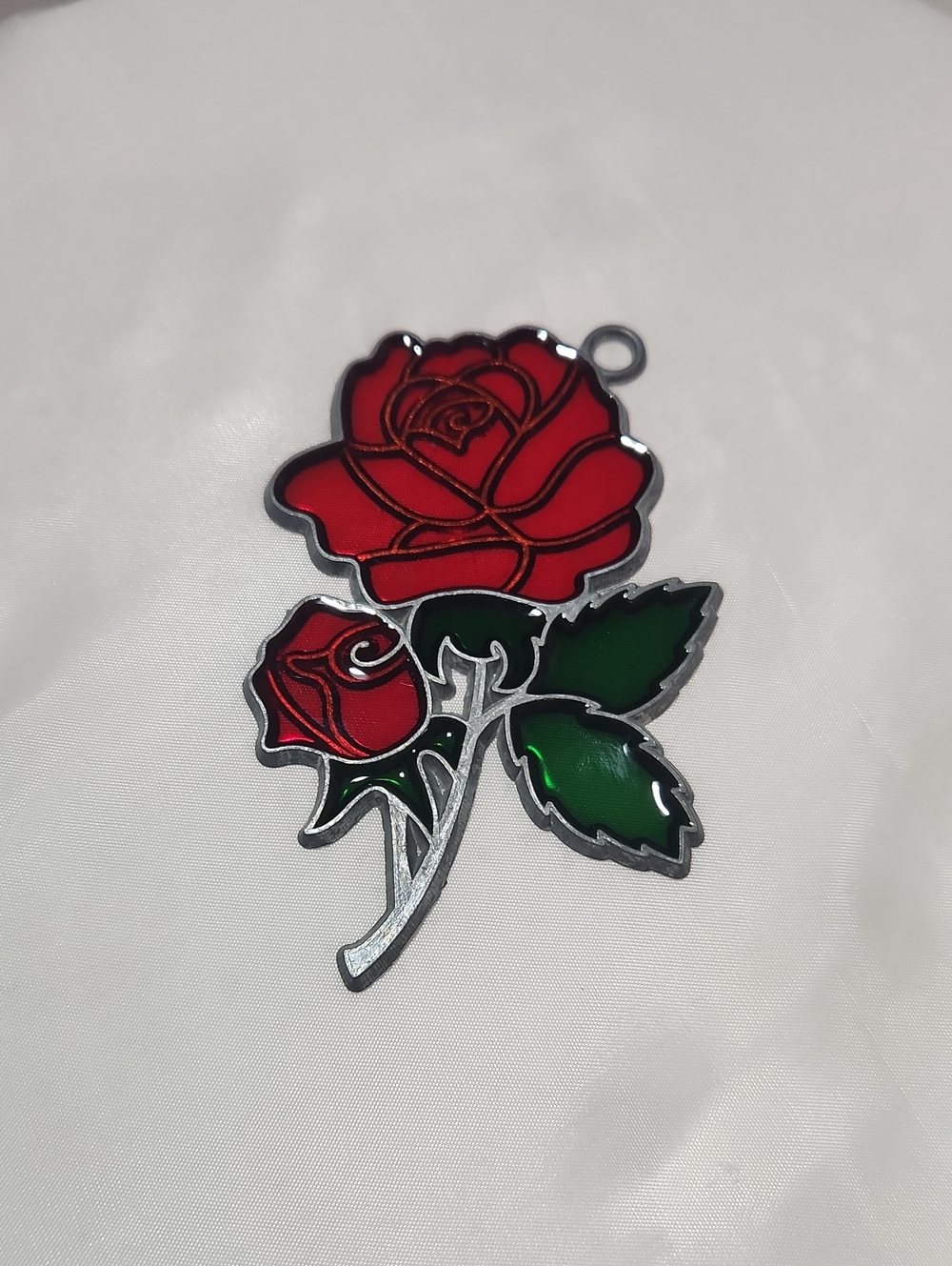 Red Rose Enamel Pendant Necklace Charm - Elegant Floral Accent